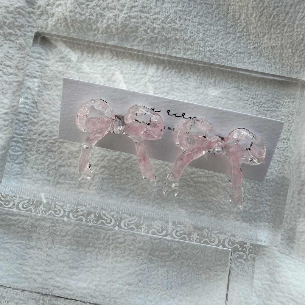 no.284 再販 春色リボンピアス 桜色 紫陽花 リボン ベビーピンク サージカルステンレスピアス ピアス