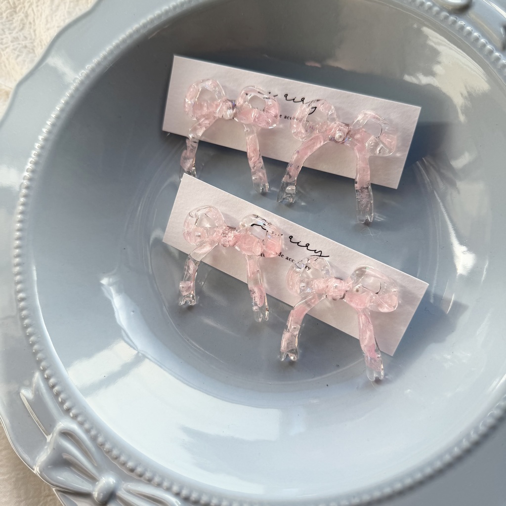 no.284 再販 春色リボンピアス 桜色 紫陽花 リボン ベビーピンク サージカルステンレスピアス ピアス