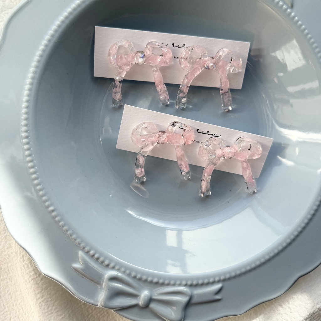 no.284 再販 春色リボンピアス 桜色 紫陽花 リボン ベビーピンク サージカルステンレスピアス ピアス