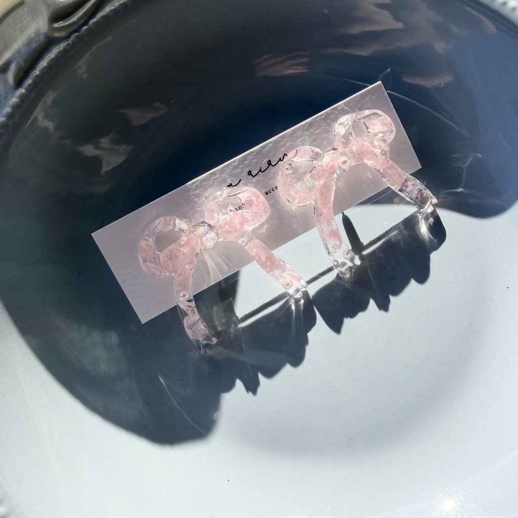 no.284 再販 春色リボンピアス 桜色 紫陽花 リボン ベビーピンク サージカルステンレスピアス ピアス