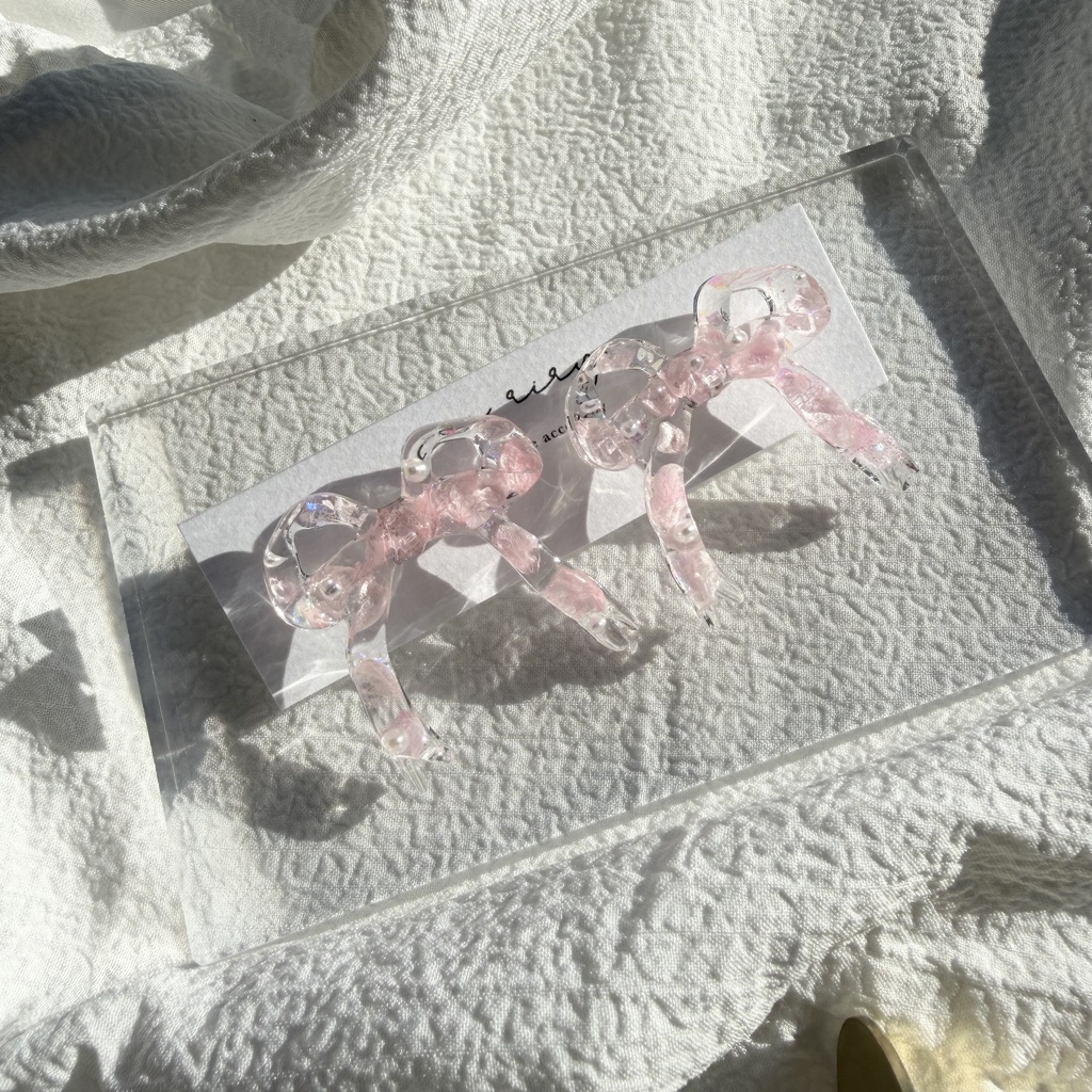 no.284 再販 春色リボンピアス 桜色 紫陽花 リボン ベビーピンク サージカルステンレスピアス ピアス