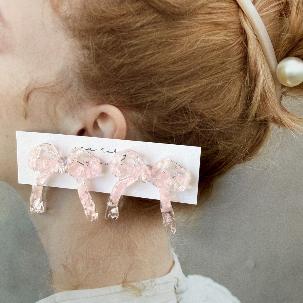 no.284 再販 春色リボンピアス 桜色 紫陽花 リボン ベビーピンク サージカルステンレスピアス ピアス