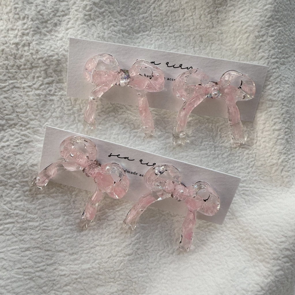 no.284 再販 春色リボンピアス 桜色 紫陽花 リボン ベビーピンク サージカルステンレスピアス ピアス