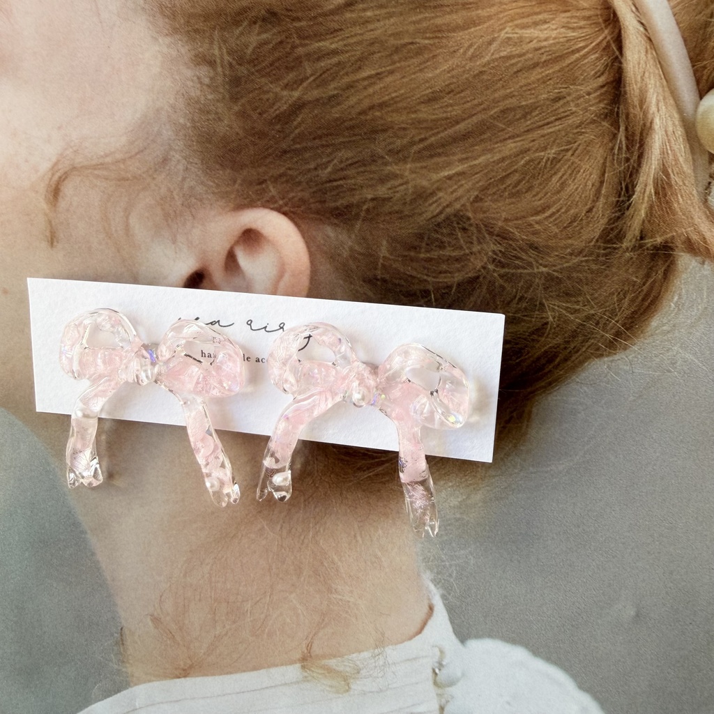 no.284 再販 春色リボンピアス 桜色 紫陽花 リボン ベビーピンク サージカルステンレスピアス ピアス