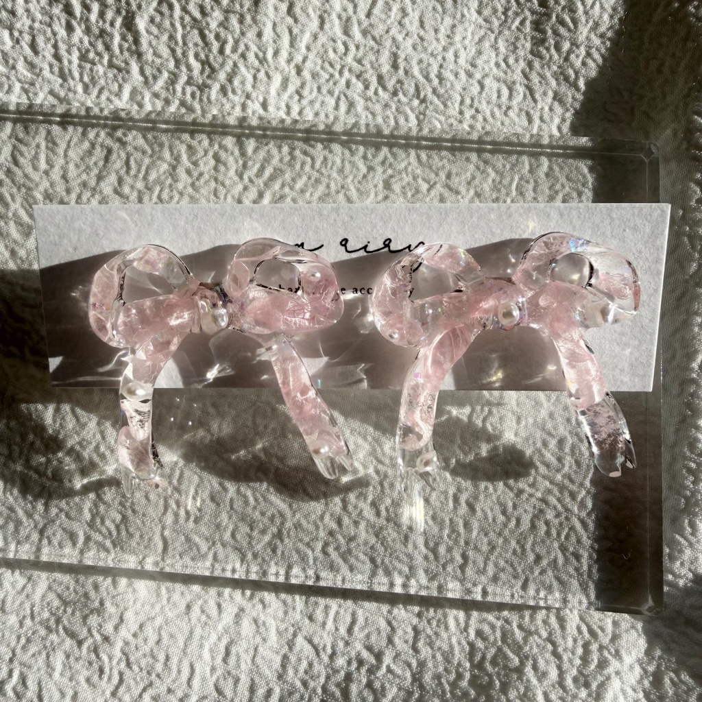 no.284 再販 春色リボンピアス 桜色 紫陽花 リボン ベビーピンク サージカルステンレスピアス ピアス