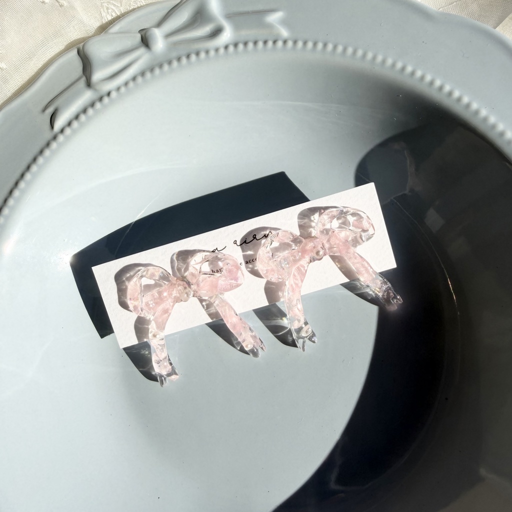 no.284 再販 春色リボンピアス 桜色 紫陽花 リボン ベビーピンク サージカルステンレスピアス ピアス