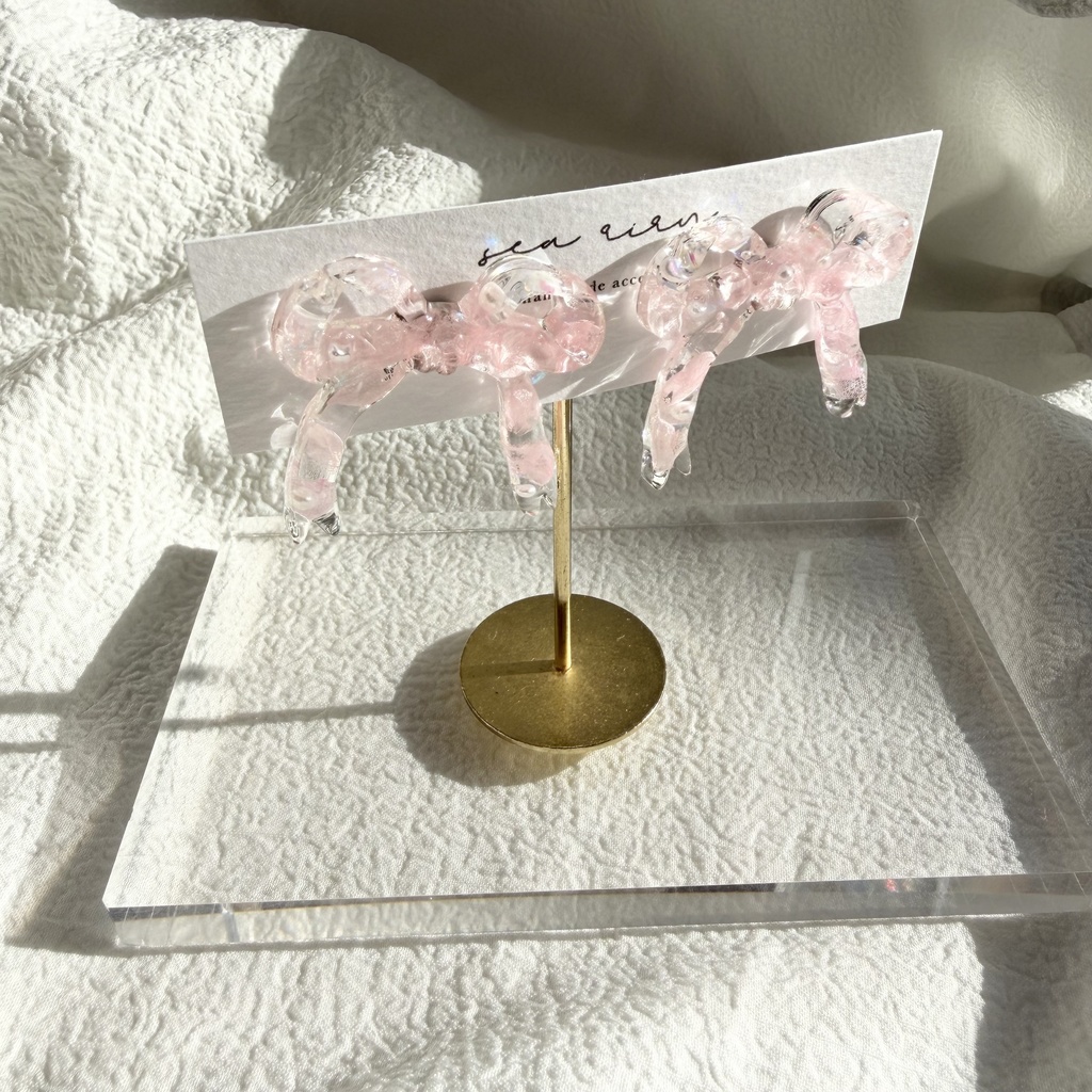 no.284 再販 春色リボンピアス 桜色 紫陽花 リボン ベビーピンク サージカルステンレスピアス ピアス