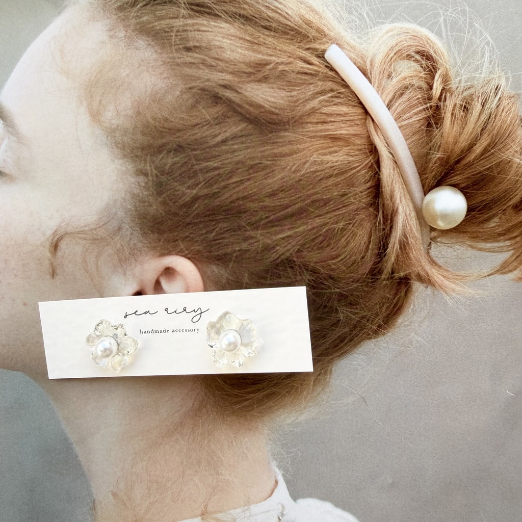 no.289 再販 ちいさなお花のクリアピアス クリア フラワー パール レジンピアス サージカルステンレスピアス