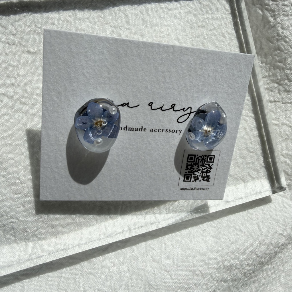 no.291 勿忘草の1粒ピアス 忘れな草 ブルー パール サージカルステンレス ピアス ハンドメイドピアス