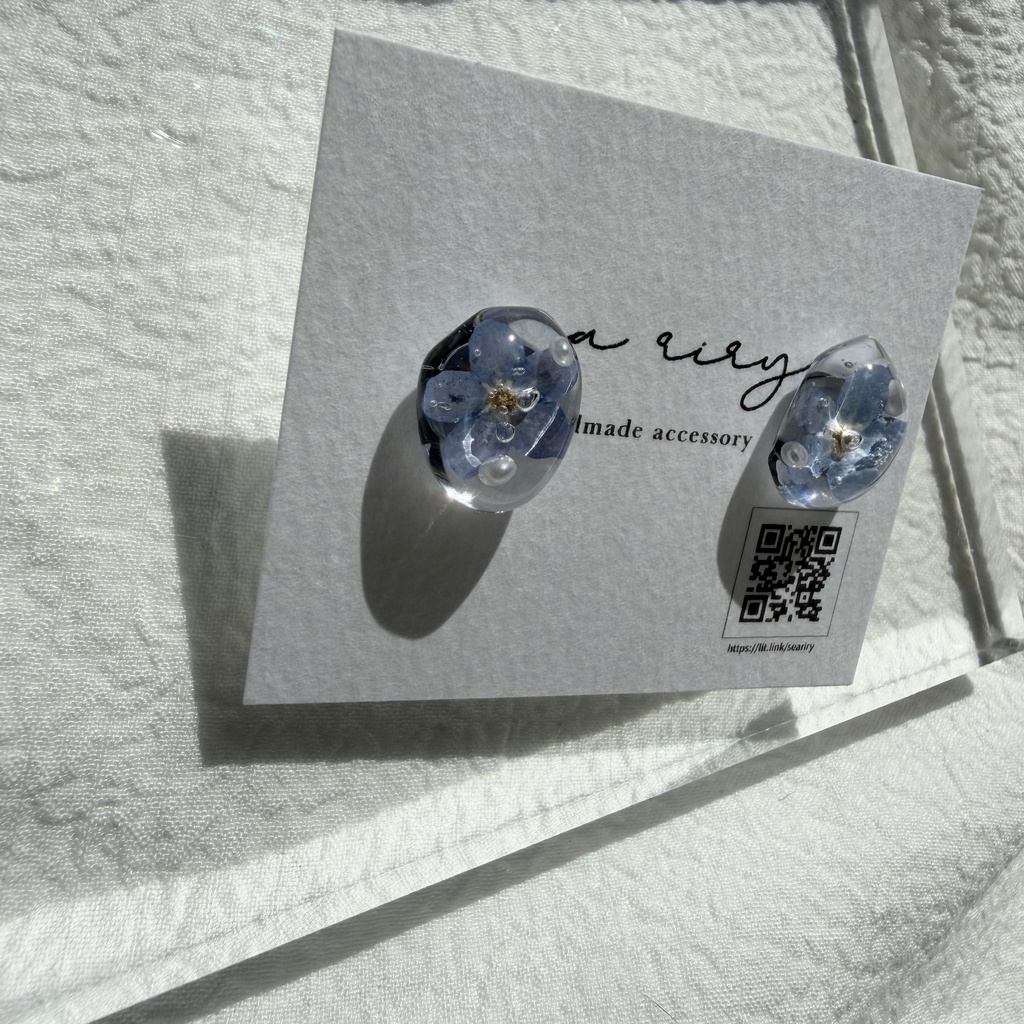 no.291 勿忘草の1粒ピアス 忘れな草 ブルー パール サージカルステンレス ピアス ハンドメイドピアス