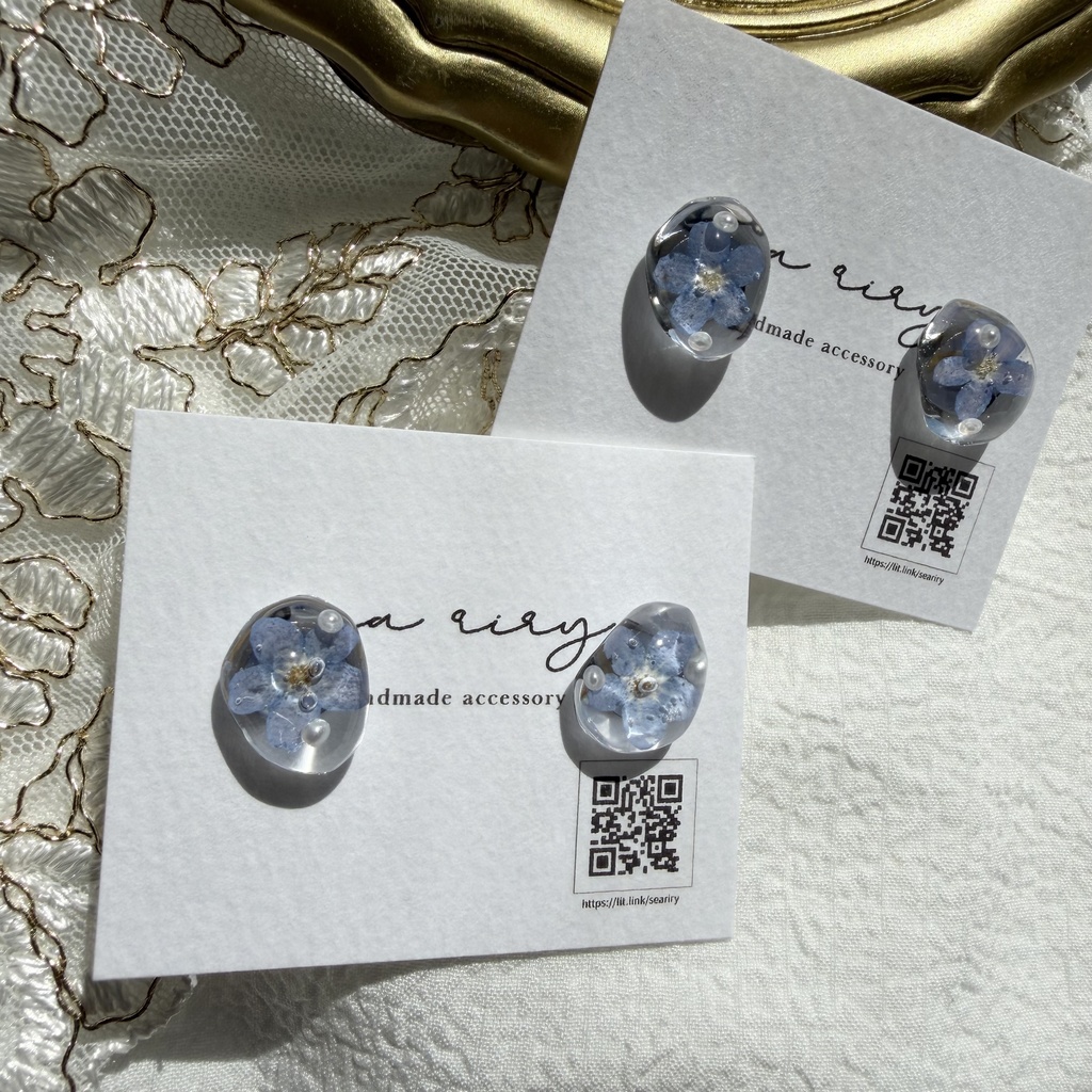 no.291 勿忘草の1粒ピアス 忘れな草 ブルー パール サージカルステンレス ピアス ハンドメイドピアス