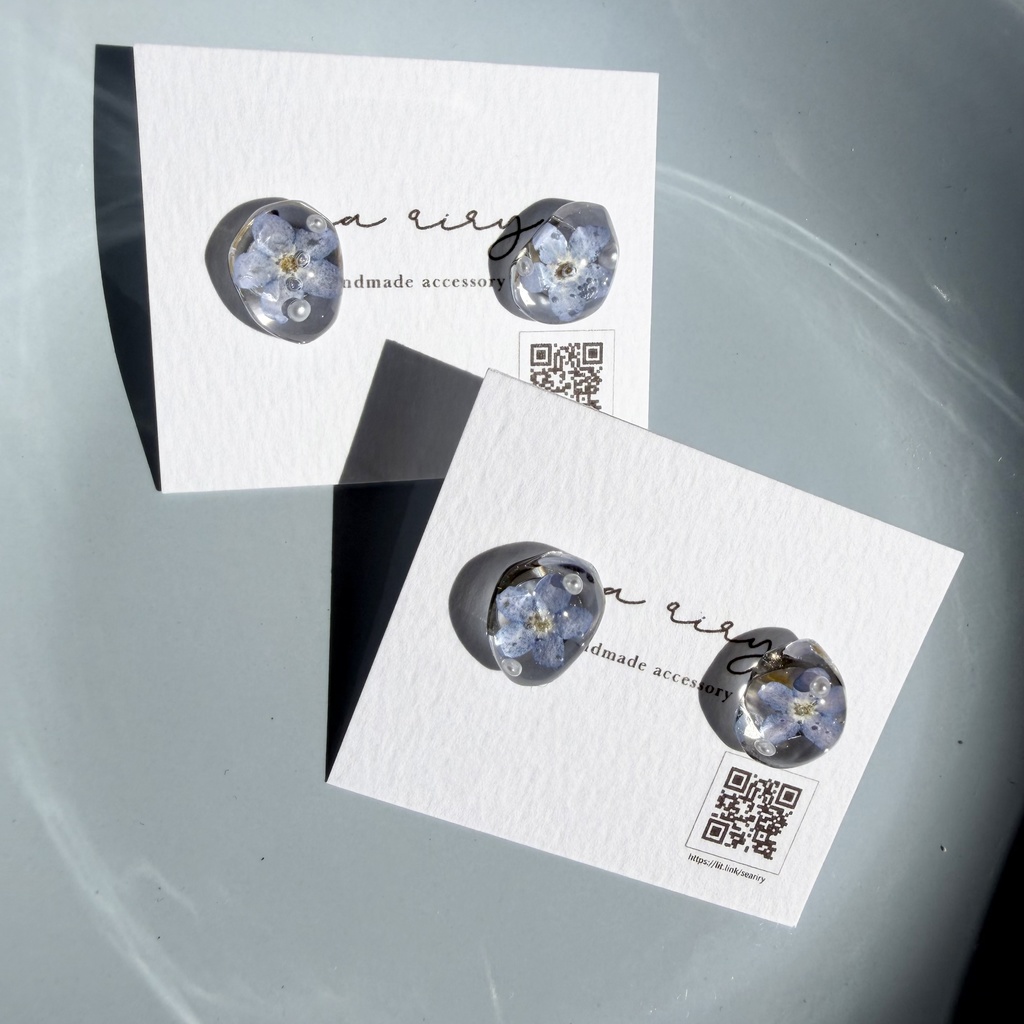 no.291 勿忘草の1粒ピアス 忘れな草 ブルー パール サージカルステンレス ピアス ハンドメイドピアス