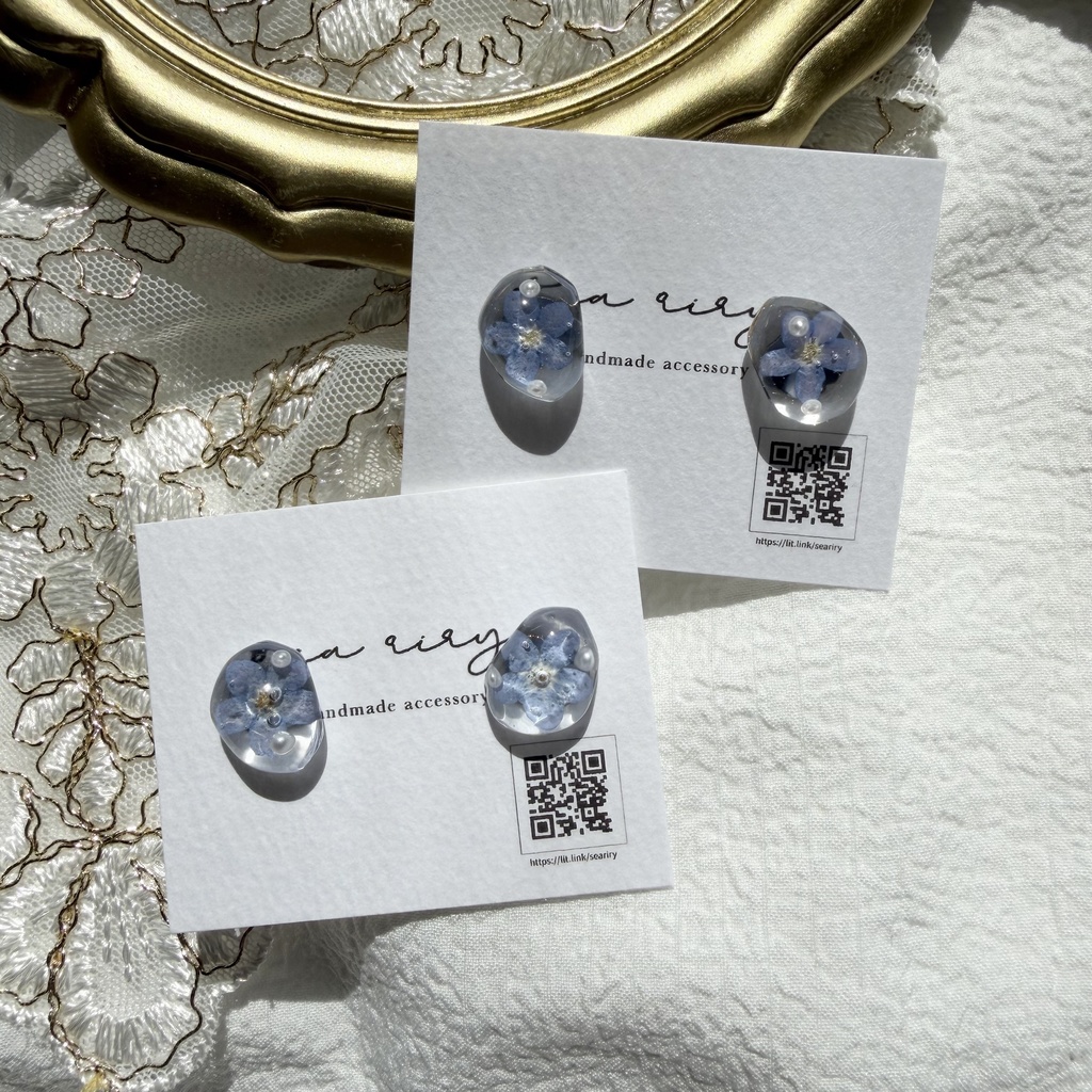 no.291 勿忘草の1粒ピアス 忘れな草 ブルー パール サージカルステンレス ピアス ハンドメイドピアス