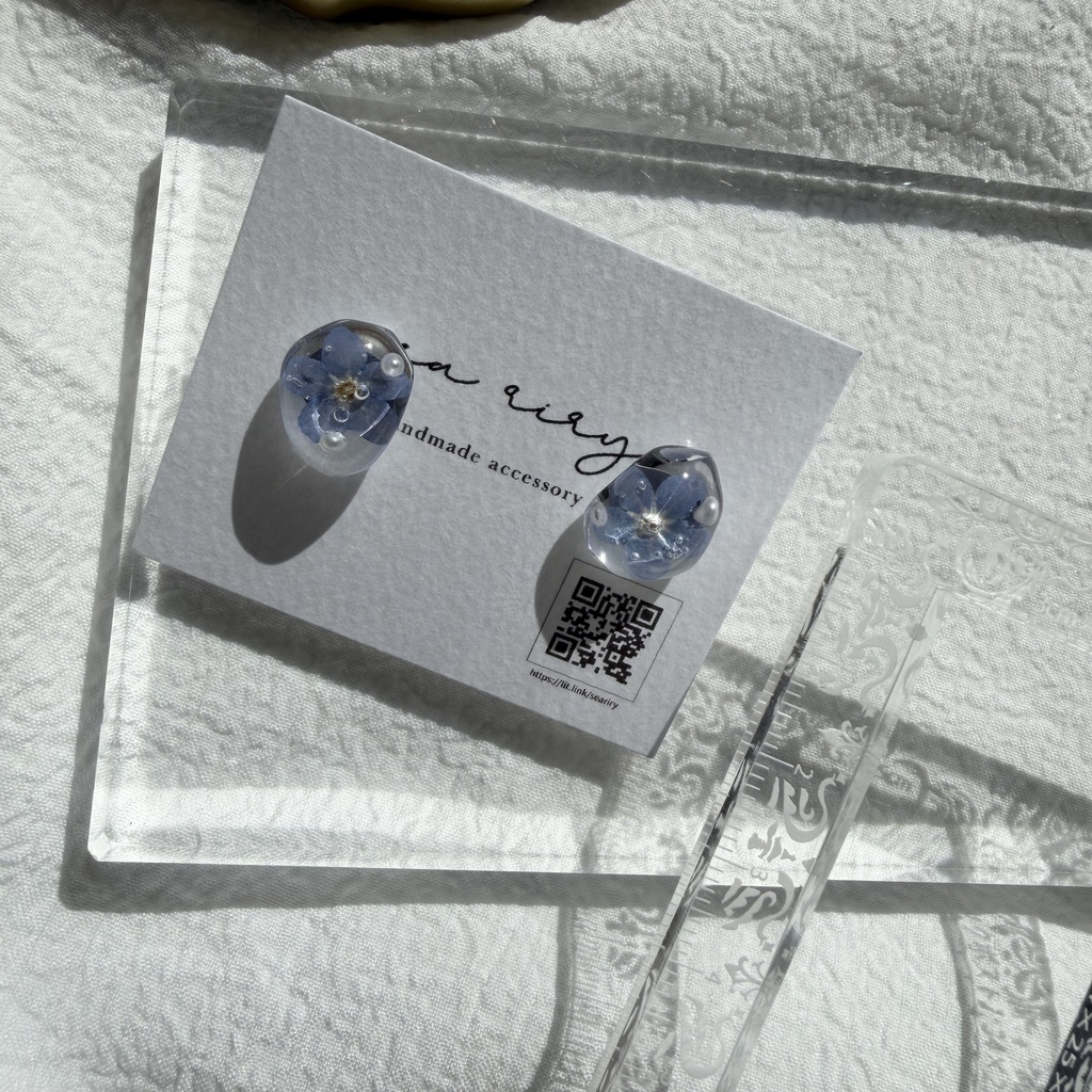 no.291 勿忘草の1粒ピアス 忘れな草 ブルー パール サージカルステンレス ピアス ハンドメイドピアス