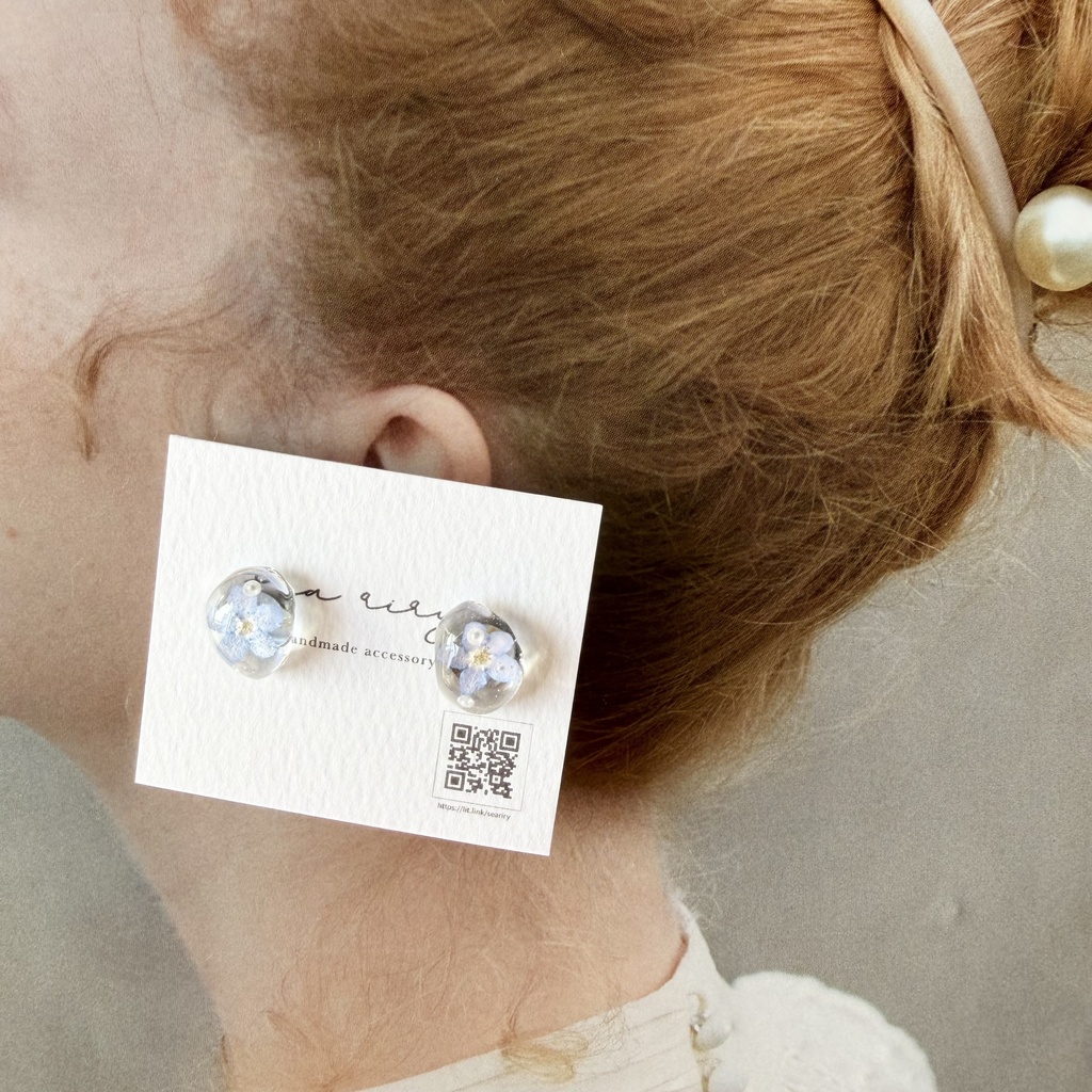 no.291 勿忘草の1粒ピアス 忘れな草 ブルー パール サージカルステンレス ピアス ハンドメイドピアス