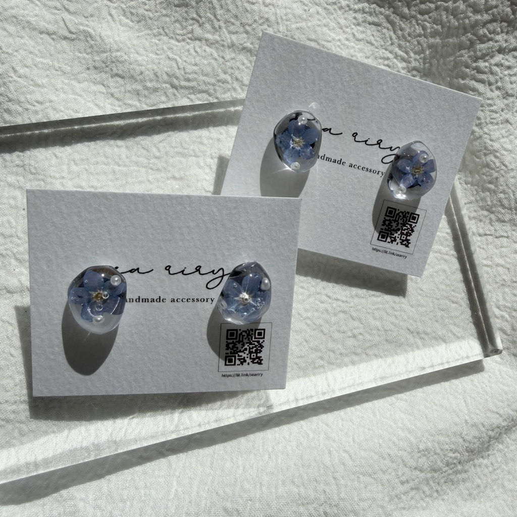 no.291 勿忘草の1粒ピアス 忘れな草 ブルー パール サージカルステンレス ピアス ハンドメイドピアス