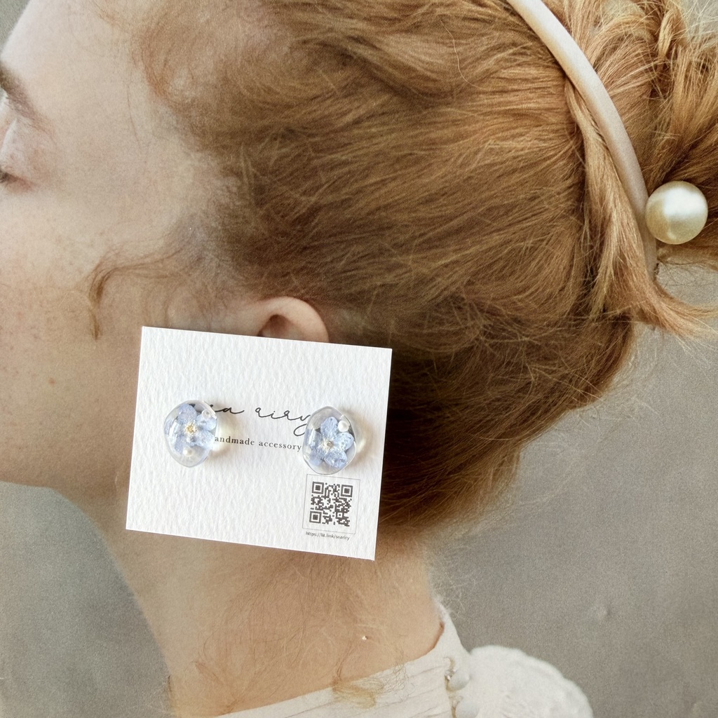 no.291 勿忘草の1粒ピアス 忘れな草 ブルー パール サージカルステンレス ピアス ハンドメイドピアス