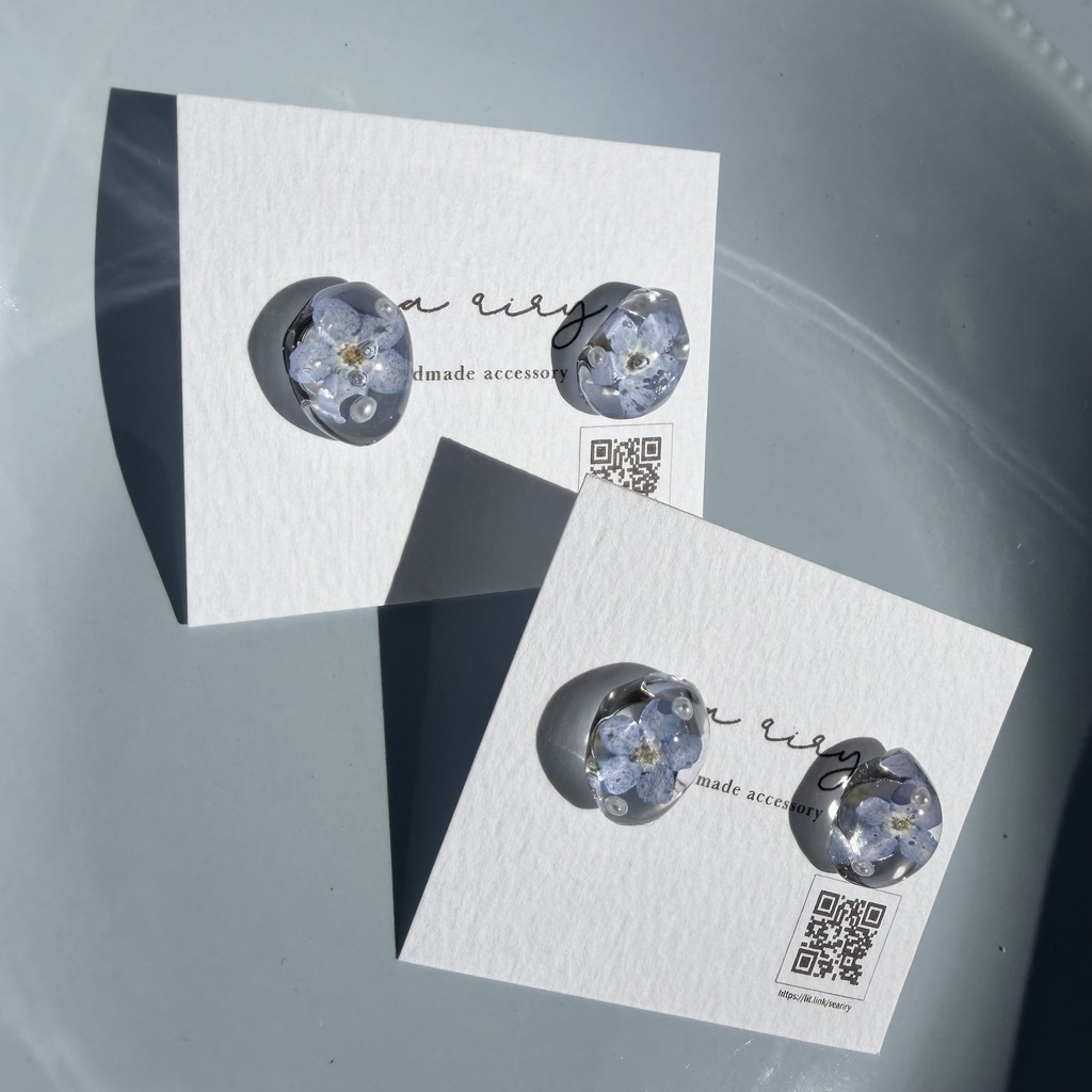 no.291 勿忘草の1粒ピアス 忘れな草 ブルー パール サージカルステンレス ピアス ハンドメイドピアス