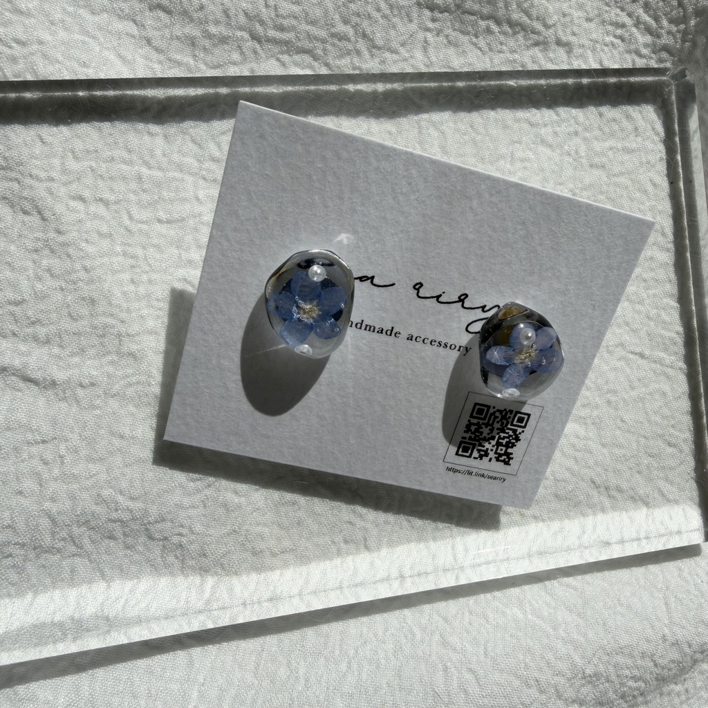 no.291 勿忘草の1粒ピアス 忘れな草 ブルー パール サージカルステンレス ピアス ハンドメイドピアス