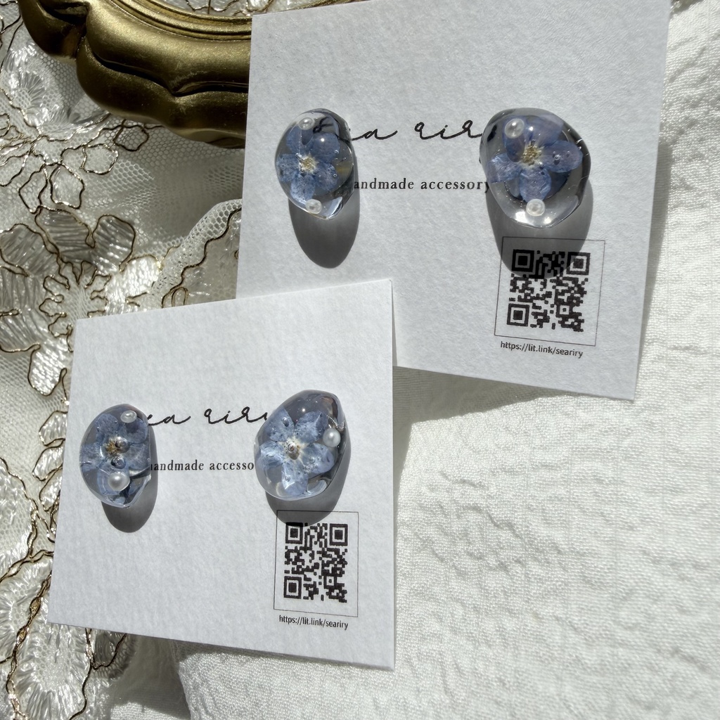 no.291 勿忘草の1粒ピアス 忘れな草 ブルー パール サージカルステンレス ピアス ハンドメイドピアス