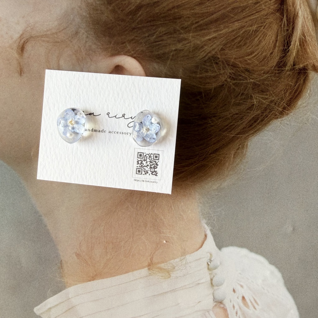 no.291 勿忘草の1粒ピアス 忘れな草 ブルー パール サージカルステンレス ピアス ハンドメイドピアス