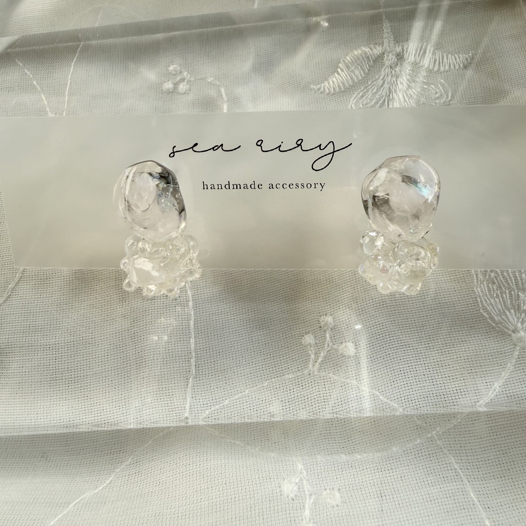 no.294 ローズクォーツの鉱石ピアス 天然石 クリア ピンク チェコビーズ サージカルステンレス ピアス