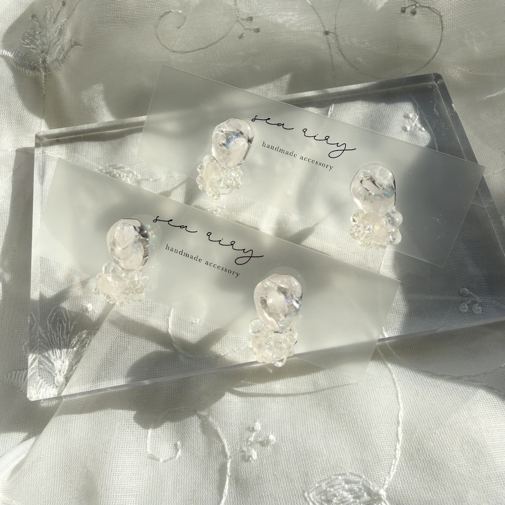 no.294 ローズクォーツの鉱石ピアス 天然石 クリア ピンク チェコビーズ サージカルステンレス ピアス