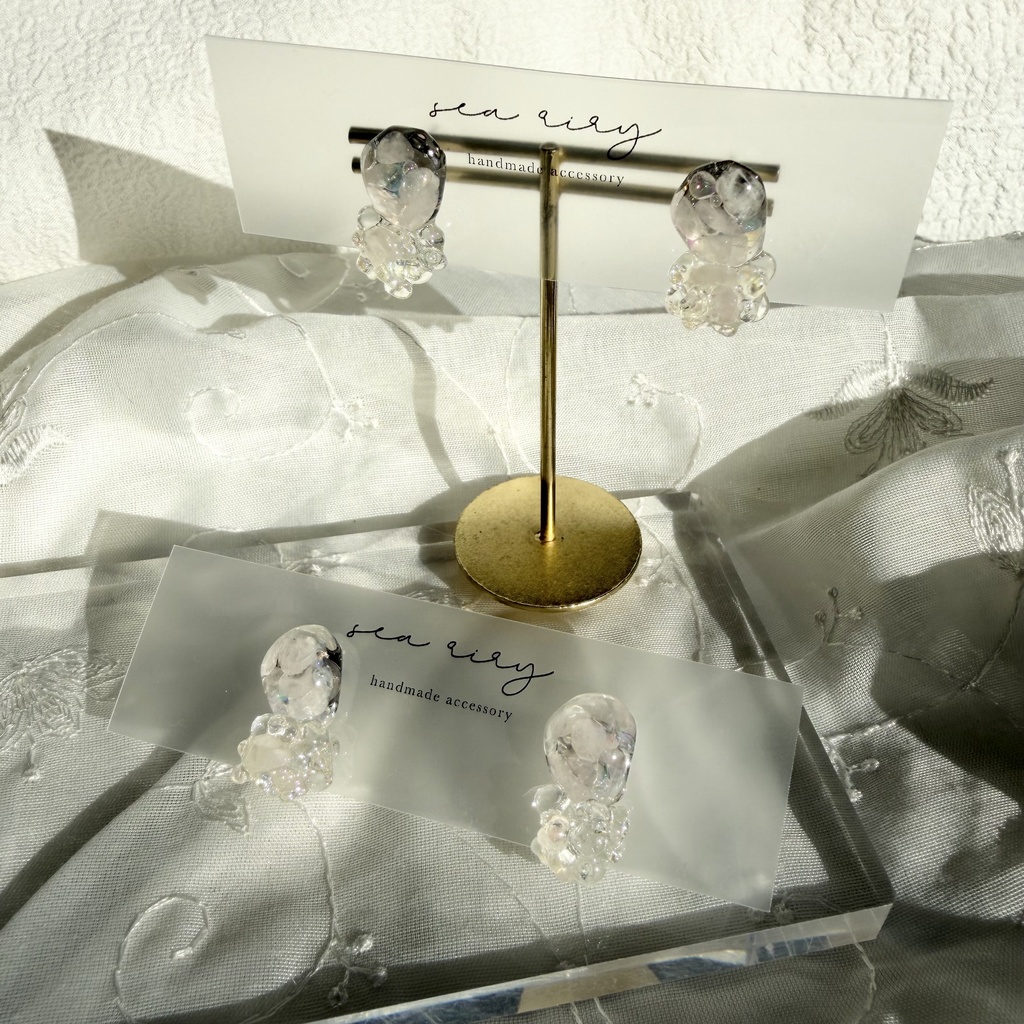 no.294 ローズクォーツの鉱石ピアス 天然石 クリア ピンク チェコビーズ サージカルステンレス ピアス