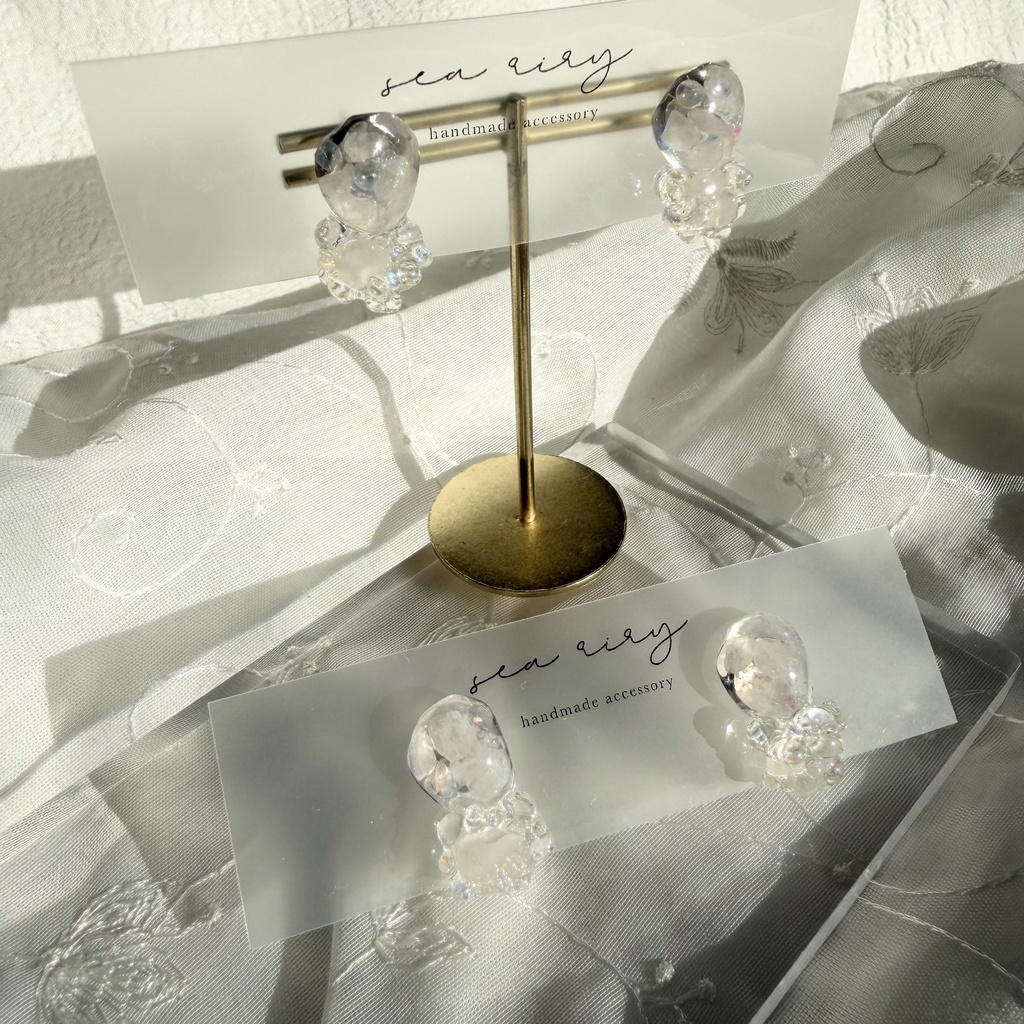 no.294 ローズクォーツの鉱石ピアス 天然石 クリア ピンク チェコビーズ サージカルステンレス ピアス