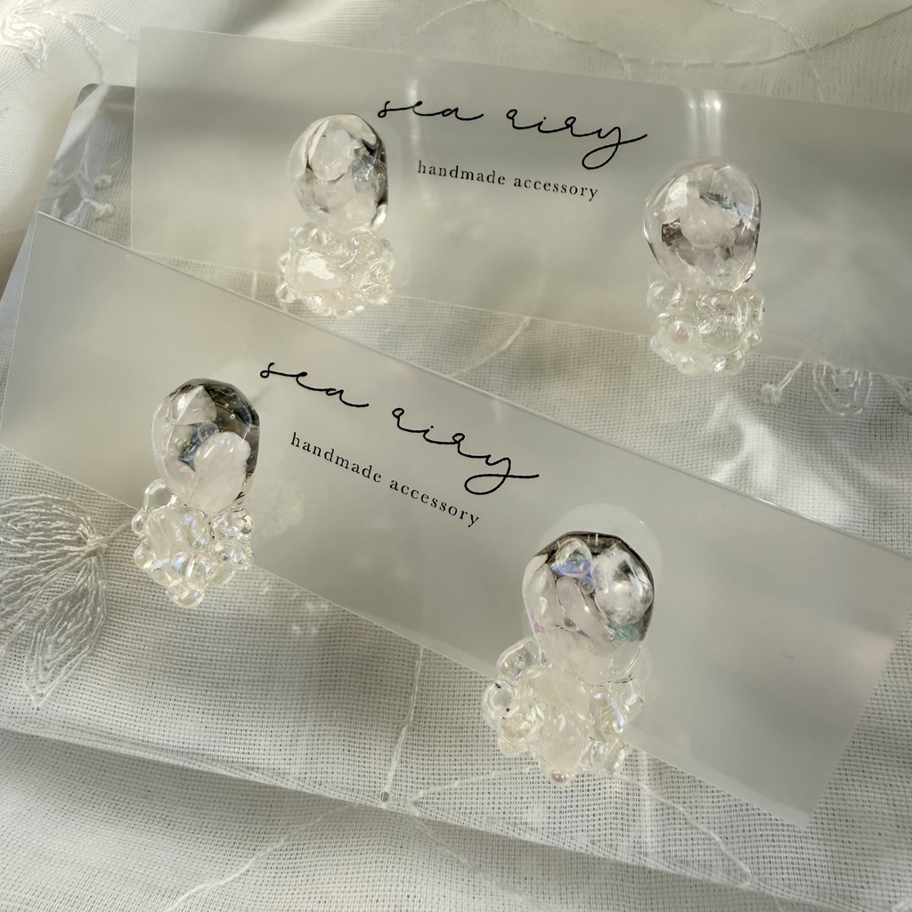 no.294 ローズクォーツの鉱石ピアス 天然石 クリア ピンク チェコビーズ サージカルステンレス ピアス