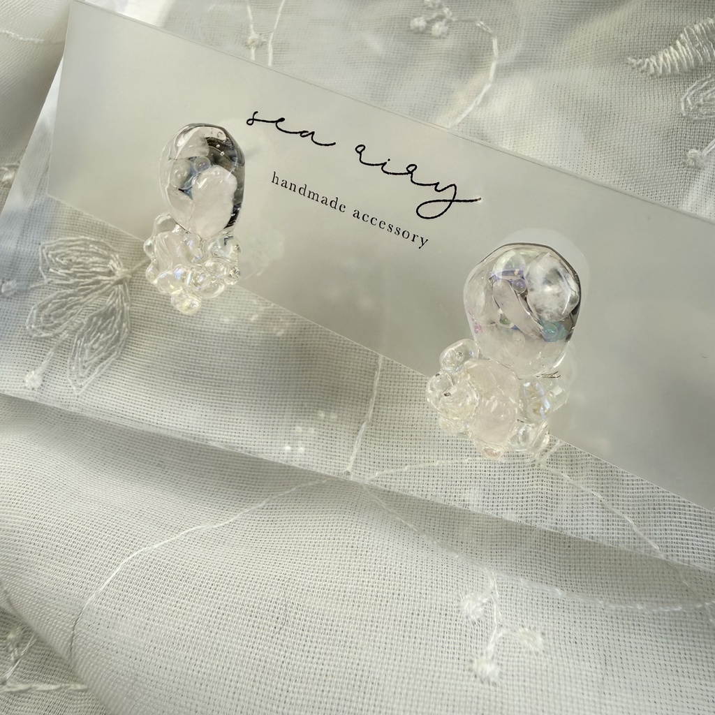 no.294 ローズクォーツの鉱石ピアス 天然石 クリア ピンク チェコビーズ サージカルステンレス ピアス