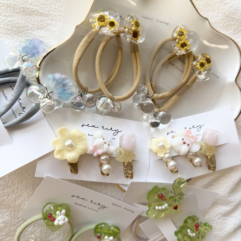 限定セット ヘアゴム ヘアクリップ セット ハンドメイド ねこ うさぎ ハート クリームソーダ キッズ