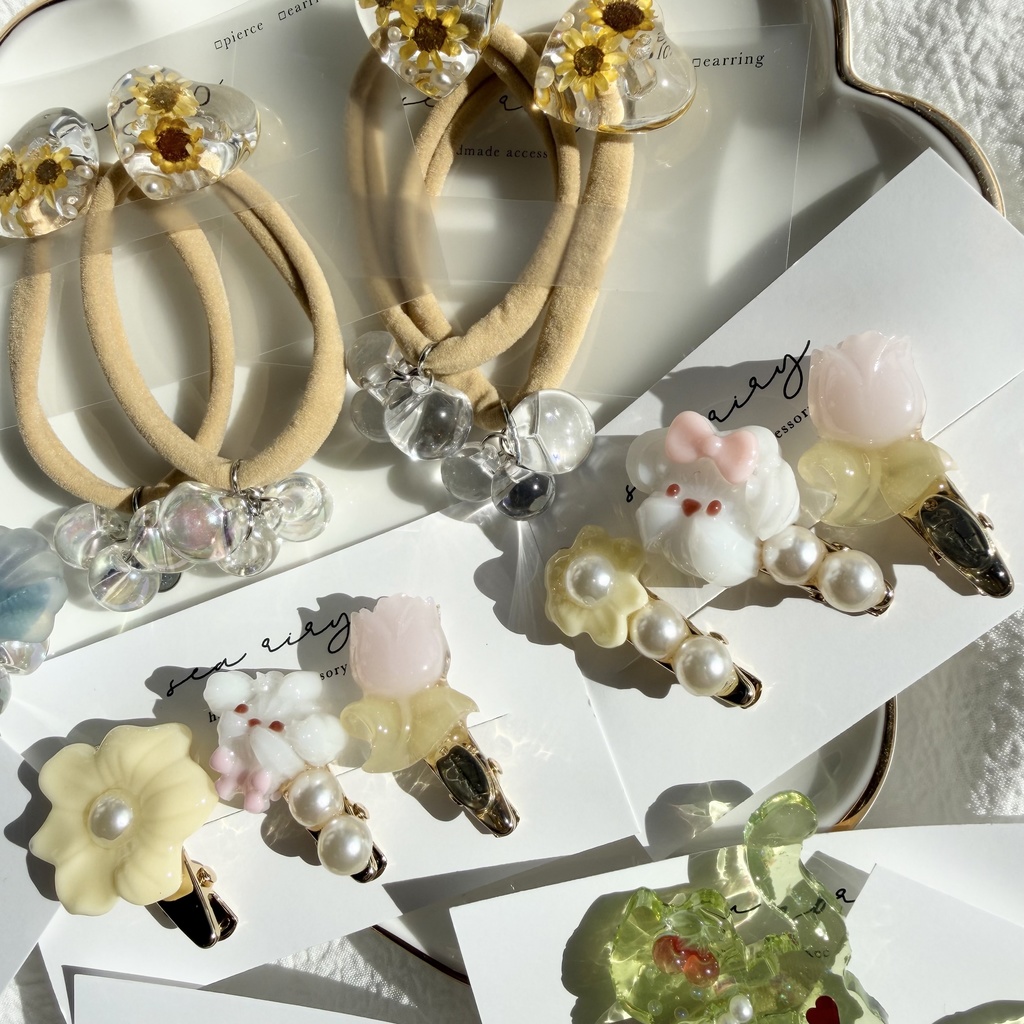 限定セット ヘアゴム ヘアクリップ セット ハンドメイド ねこ うさぎ ハート クリームソーダ キッズ