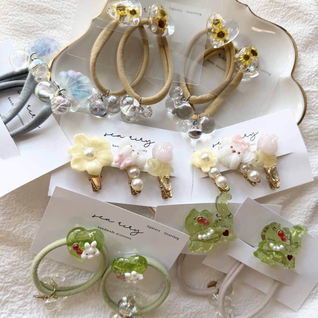 限定セット ヘアゴム ヘアクリップ セット ハンドメイド ねこ うさぎ ハート クリームソーダ キッズ