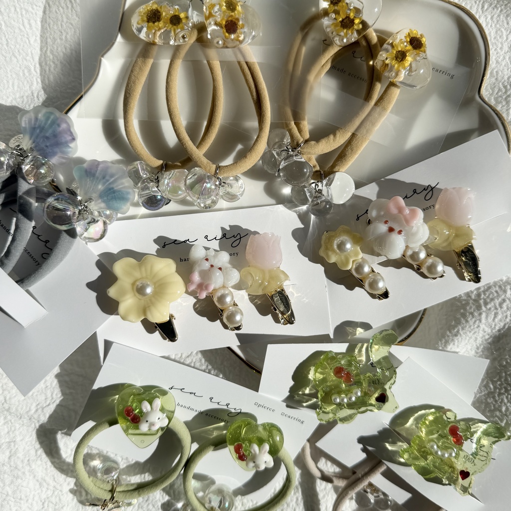 限定セット ヘアゴム ヘアクリップ セット ハンドメイド ねこ うさぎ ハート クリームソーダ キッズ