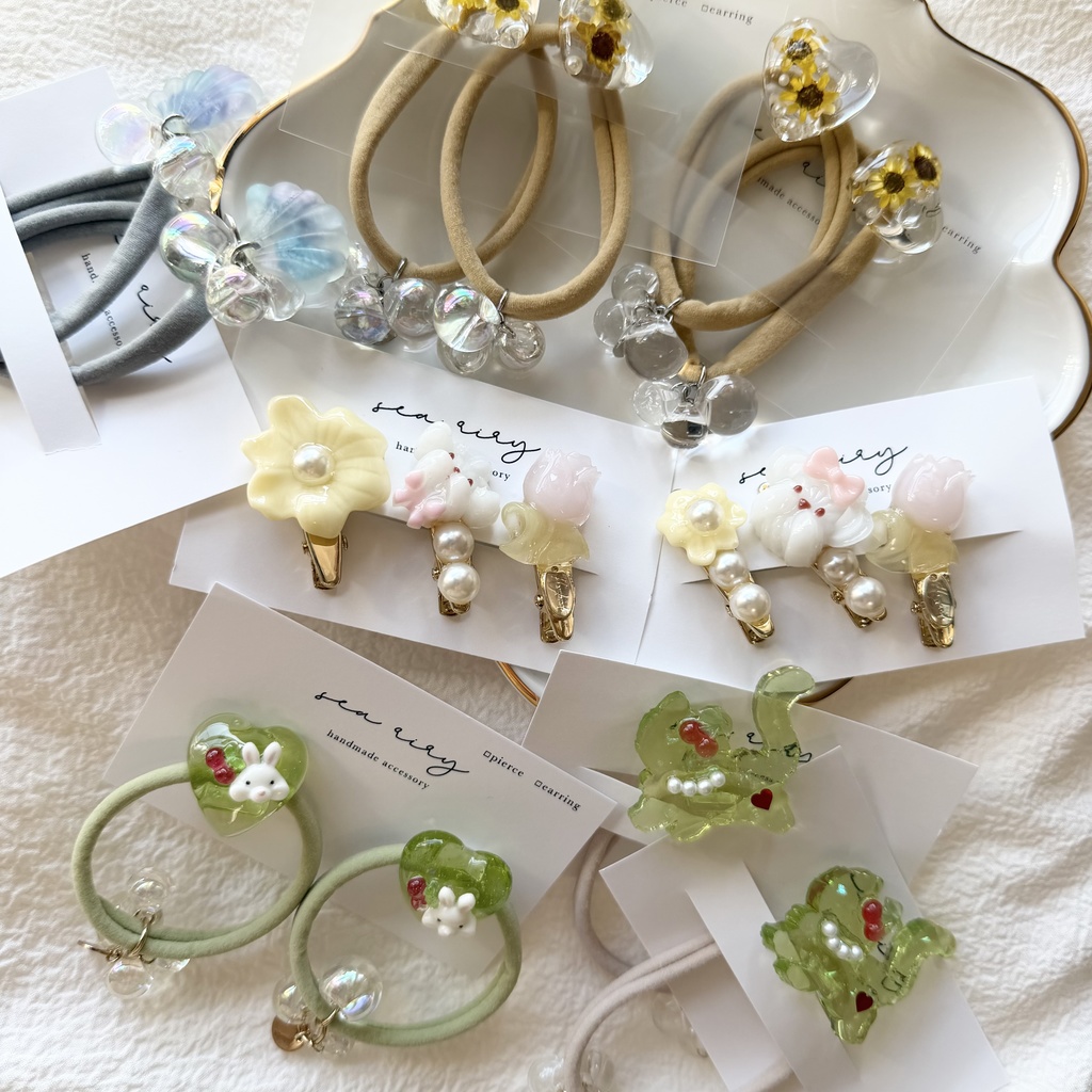 限定セット  ヘアゴム  ヘアクリップ  セット   ハンドメイド  ねこ  うさぎ  ハート  クリームソーダ   キッズ   