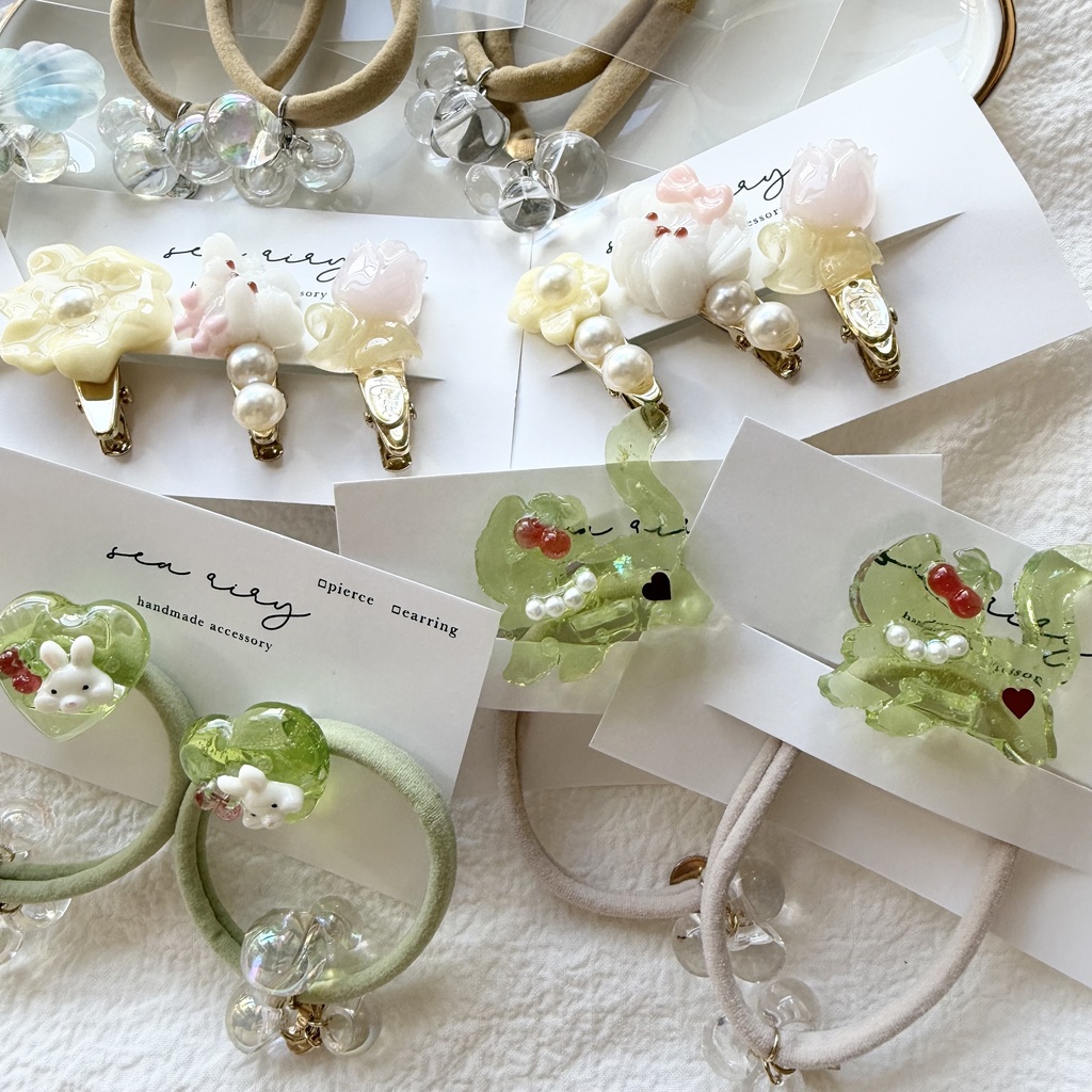 限定セット ヘアゴム ヘアクリップ セット ハンドメイド ねこ うさぎ ハート クリームソーダ キッズ