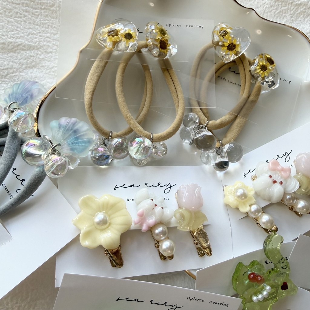 限定セット ヘアゴム ヘアクリップ セット ハンドメイド ねこ うさぎ ハート クリームソーダ キッズ