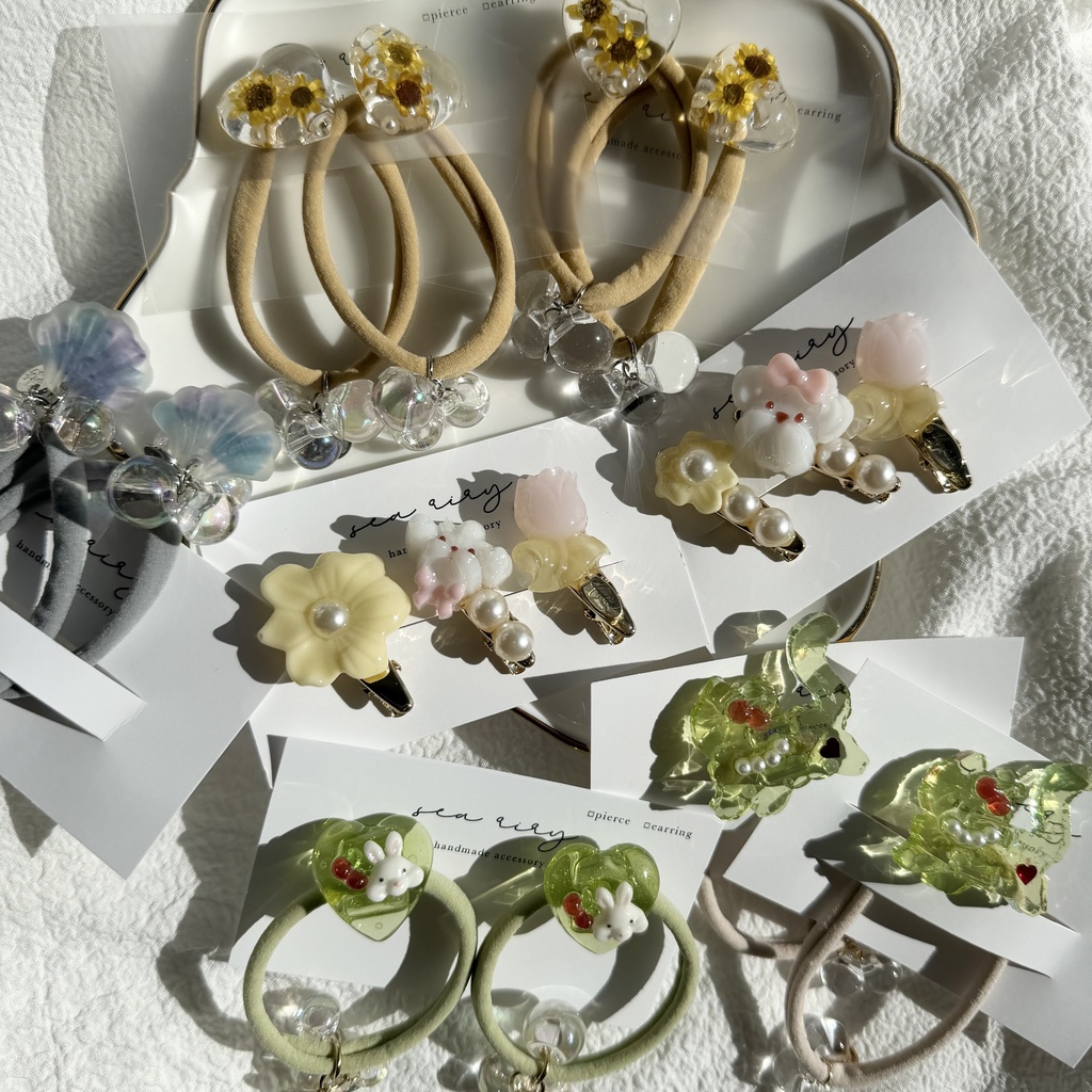 限定セット ヘアゴム ヘアクリップ セット ハンドメイド ねこ うさぎ ハート クリームソーダ キッズ