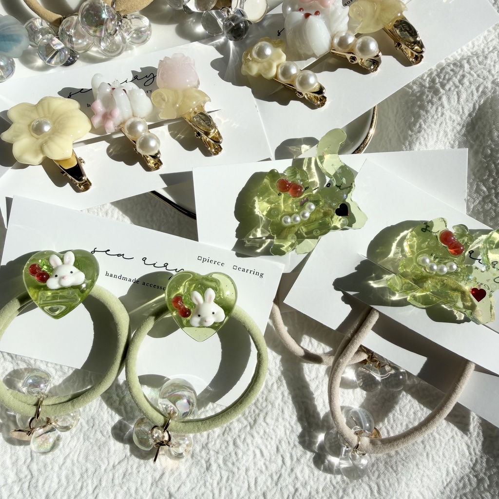 限定セット ヘアゴム ヘアクリップ セット ハンドメイド ねこ うさぎ ハート クリームソーダ キッズ