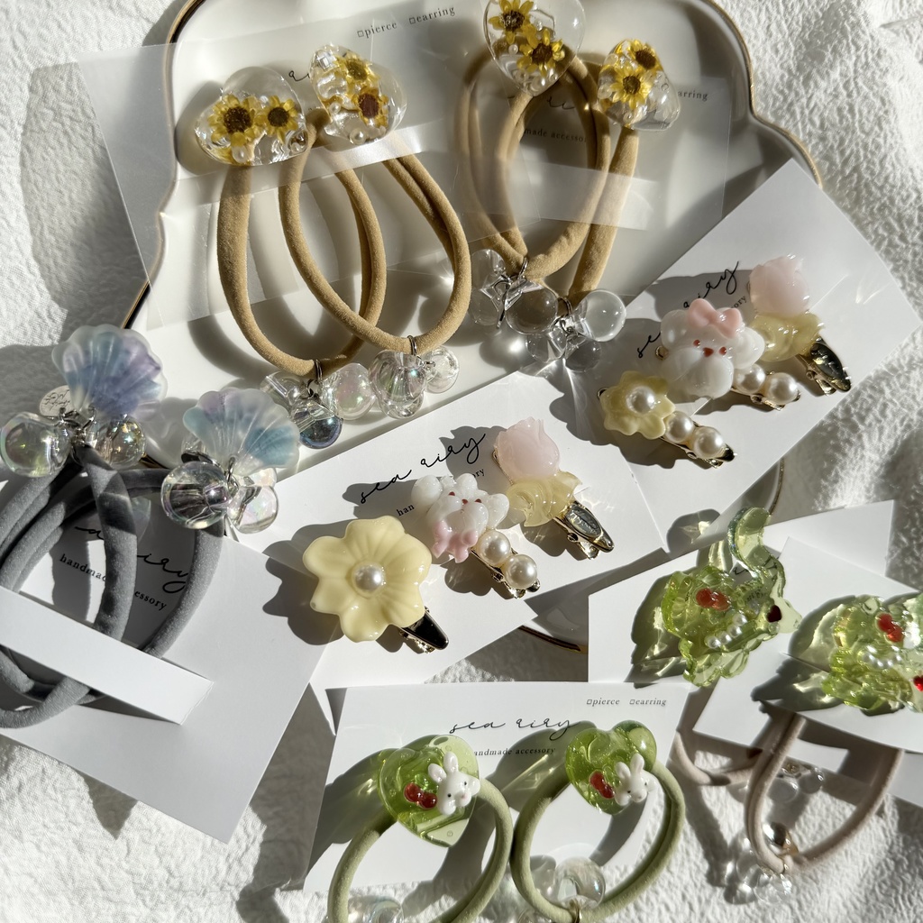 限定セット ヘアゴム ヘアクリップ セット ハンドメイド ねこ うさぎ ハート クリームソーダ キッズ