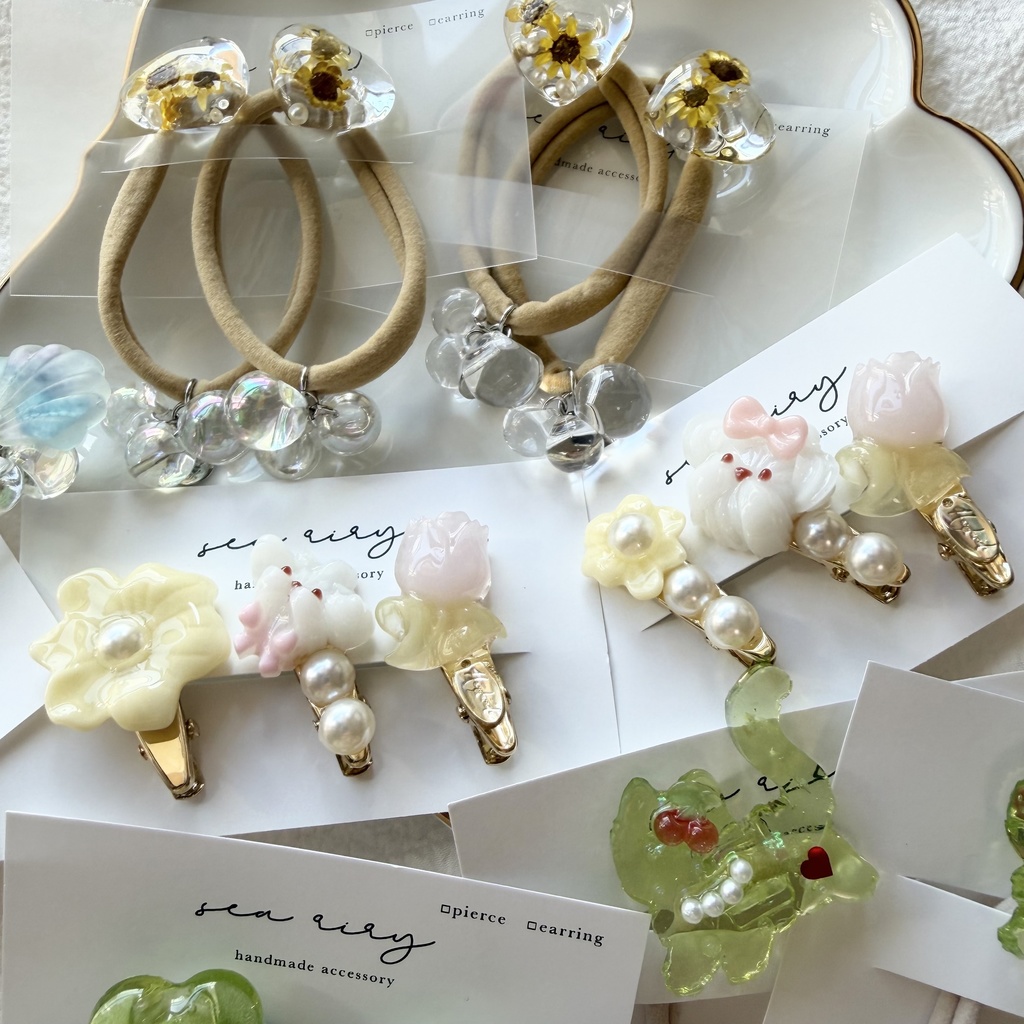 限定セット ヘアゴム ヘアクリップ セット ハンドメイド ねこ うさぎ ハート クリームソーダ キッズ