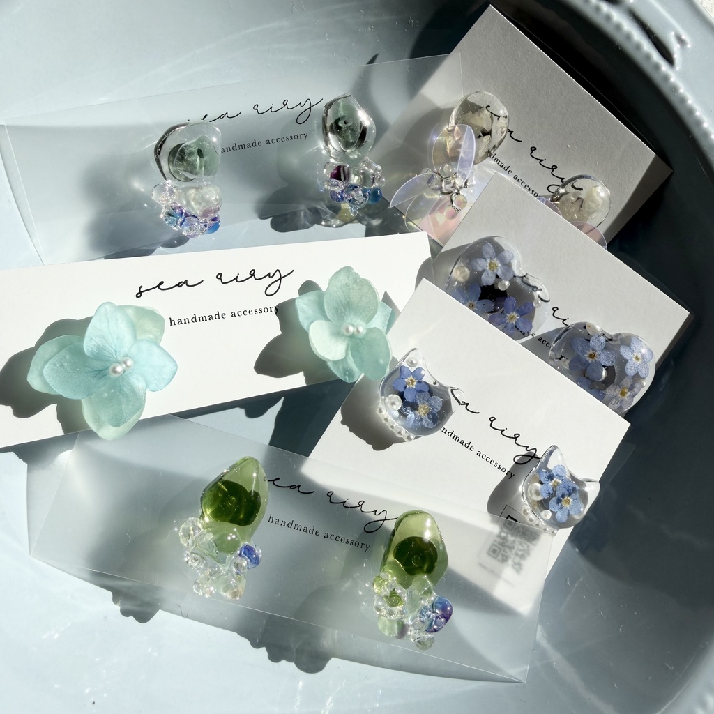 限定セット ピアス セット レジンアクセサリー 天然石 フラワー 勿忘草 ねこ 紫陽花 ハンドメイドピアス