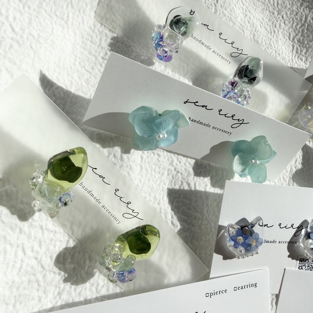 限定セット ピアス セット レジンアクセサリー 天然石 フラワー 勿忘草 ねこ 紫陽花 ハンドメイドピアス