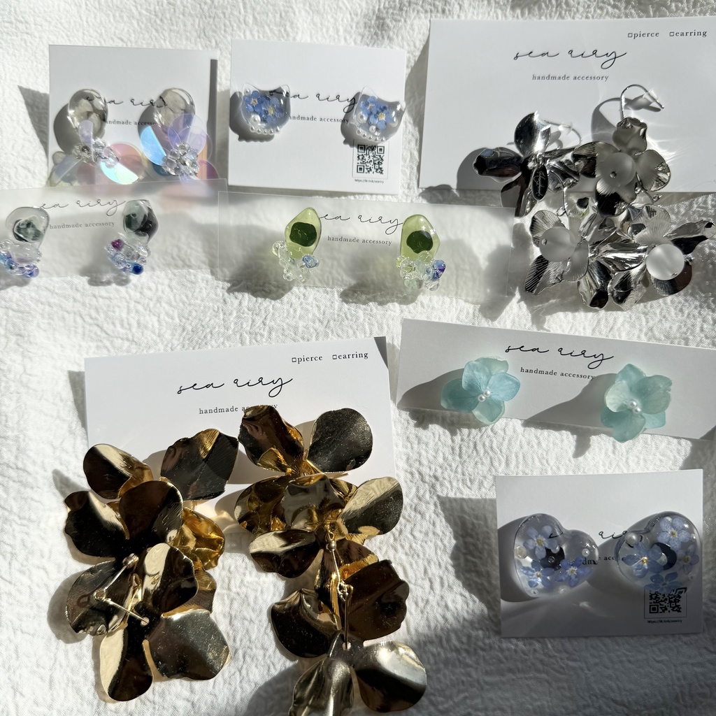 限定セット ピアス セット レジンアクセサリー 天然石 フラワー 勿忘草 ねこ 紫陽花 ハンドメイドピアス