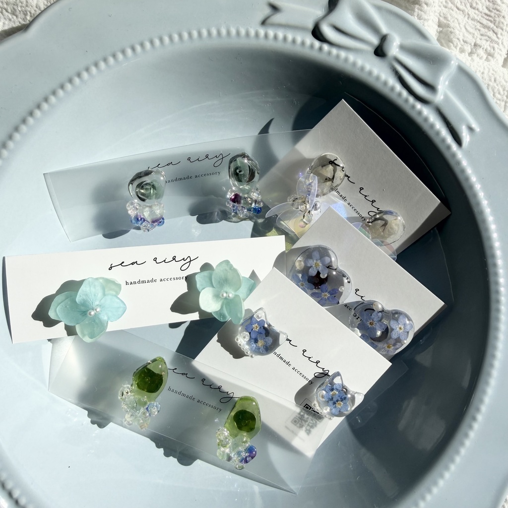 限定セット ピアス セット レジンアクセサリー 天然石 フラワー 勿忘草 ねこ 紫陽花 ハンドメイドピアス