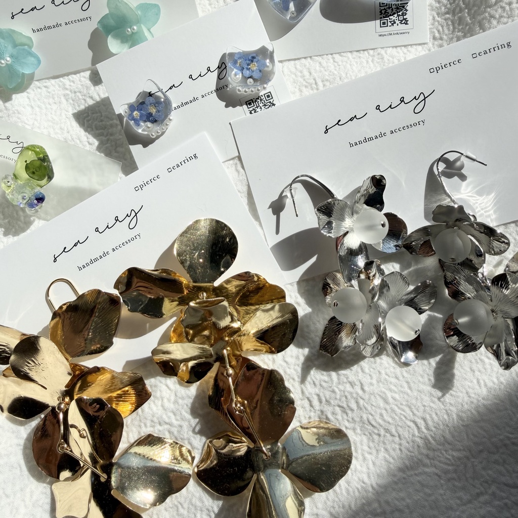 限定セット ピアス セット レジンアクセサリー 天然石 フラワー 勿忘草 ねこ 紫陽花 ハンドメイドピアス