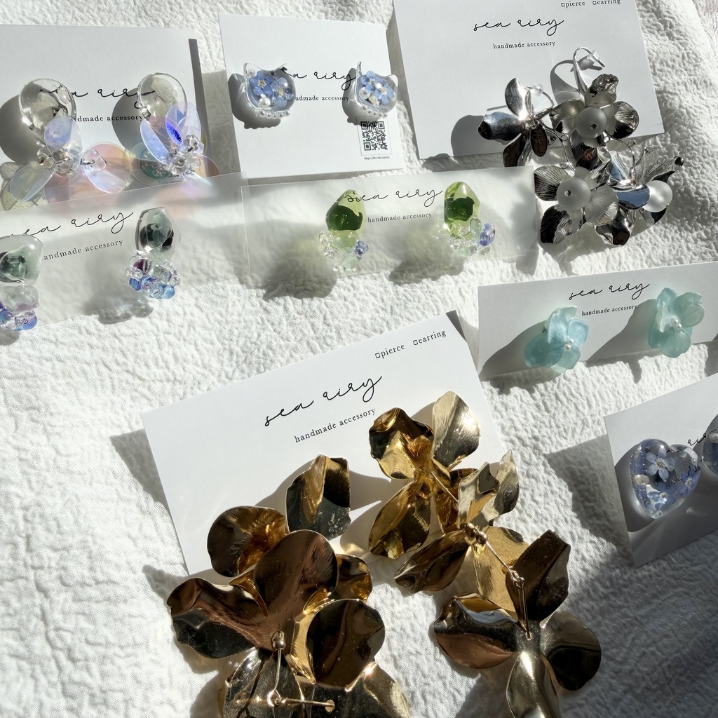 限定セット ピアス セット レジンアクセサリー 天然石 フラワー 勿忘草 ねこ 紫陽花 ハンドメイドピアス