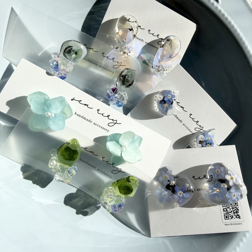限定セット ピアス セット レジンアクセサリー 天然石 フラワー 勿忘草 ねこ 紫陽花 ハンドメイドピアス