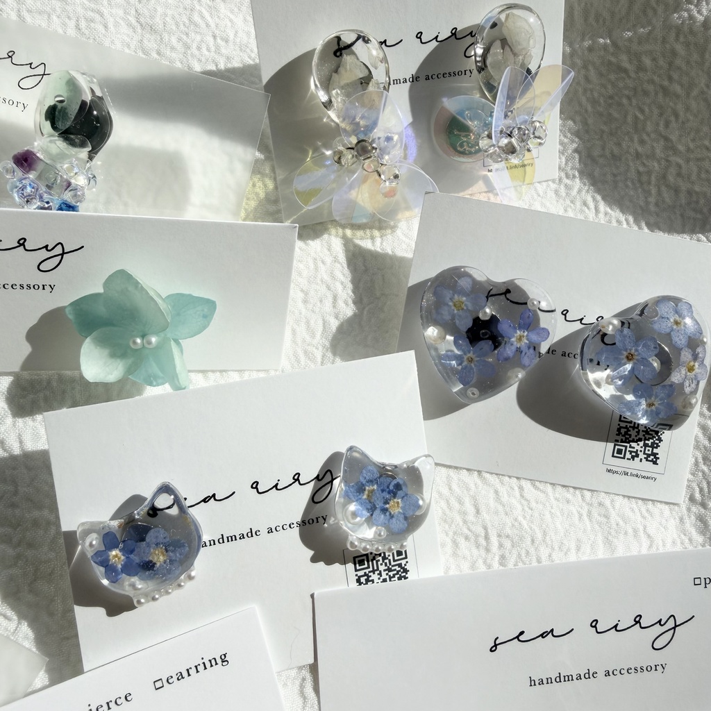 限定セット ピアス セット レジンアクセサリー 天然石 フラワー 勿忘草 ねこ 紫陽花 ハンドメイドピアス